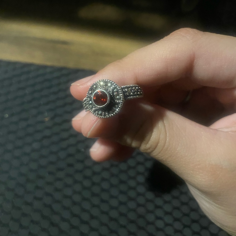 sterling silver red garnet band